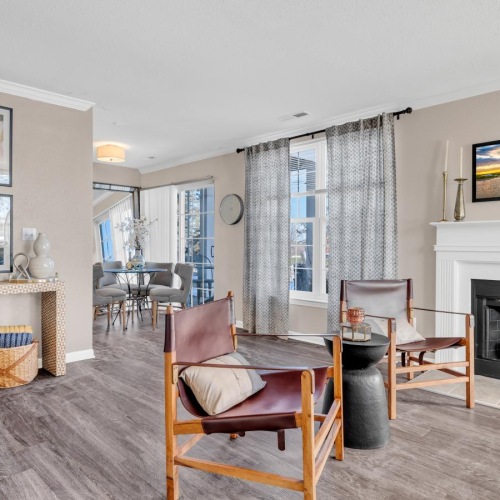 a living room with a fireplace