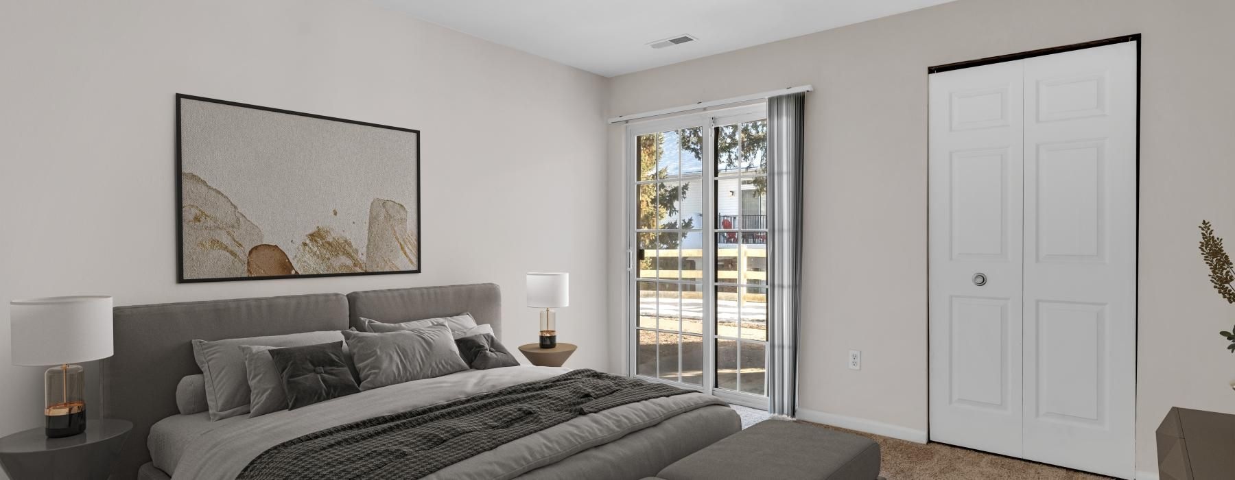 a bedroom with a large bed